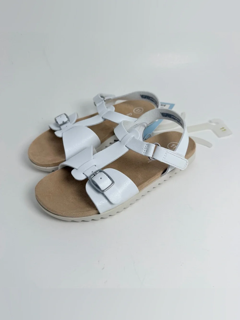 Cat & Jack White Buckle Strap Kids Sandals with Tan Footbed